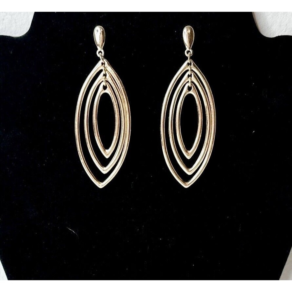 Liz Claiborne Vintage Gold‎ Tone 3 Tiered Dangle Drop Earrings 3”